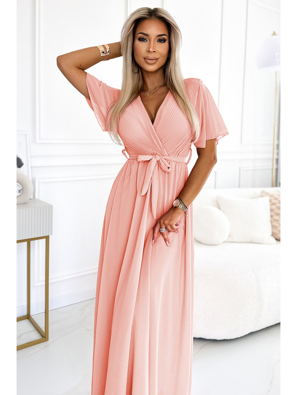 numoco Langes Kleid mit plissiertem Ausschnitt und Bindung