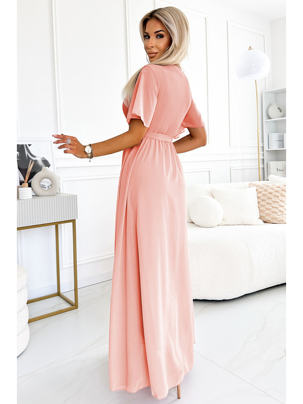 numoco Langes Kleid mit plissiertem Ausschnitt und Bindung