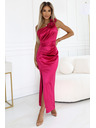 numoco AURORA Langes Seidenkleid mit einer Schulter, Rose und Schlitz | Rosa