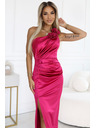 numoco AURORA Langes Seidenkleid mit einer Schulter, Rose und Schlitz | Rosa