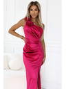 numoco AURORA Langes Seidenkleid mit einer Schulter, Rose und Schlitz | Rosa
