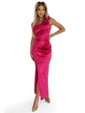 numoco AURORA Langes Seidenkleid mit einer Schulter, Rose und Schlitz | Rosa