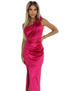 numoco AURORA Langes Seidenkleid mit einer Schulter, Rose und Schlitz | Rosa
