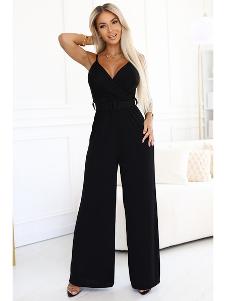 numoco Eleganter Jumpsuit mit Wickelausschnitt, weitem Bein und Gürtel