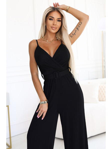 numoco Eleganter Jumpsuit mit Wickelausschnitt, weitem Bein und Gürtel