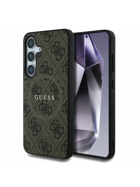 Guess Guess PU Leder 4G Colored Ring MagSafe Rückseite Hülle für Samsung Galaxy S25 Brown
