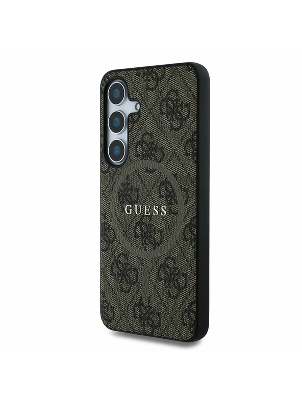 Guess Guess PU Leder 4G Colored Ring MagSafe Rückseite Hülle für Samsung Galaxy S25 Brown