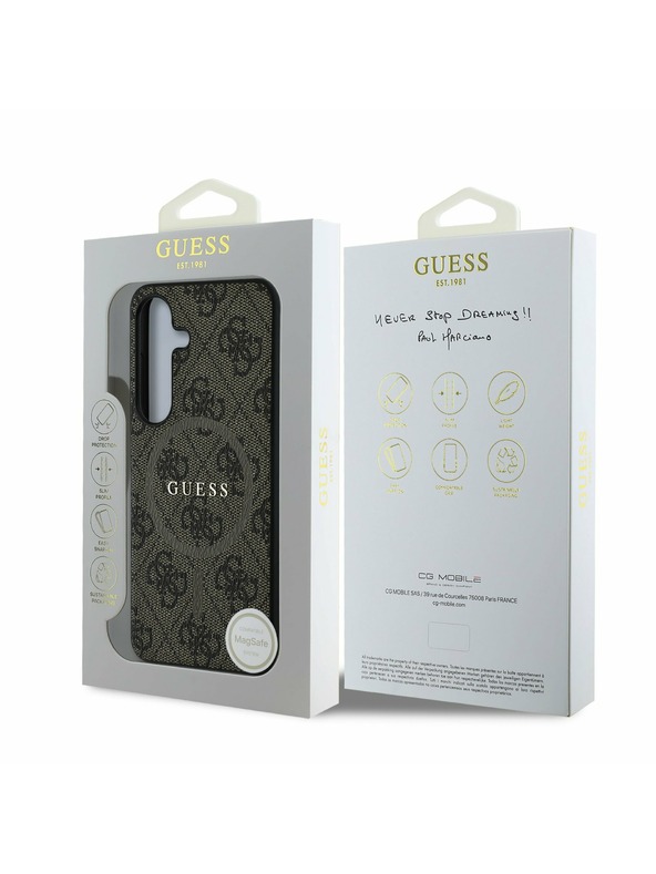 Guess Guess PU Leder 4G Colored Ring MagSafe Rückseite Hülle für Samsung Galaxy S25 Brown