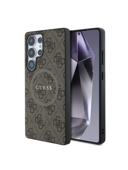 Guess Guess PU Leder 4G Colored Ring MagSafe Rückseite Hülle für Samsung Galaxy S25 Ultra Brown