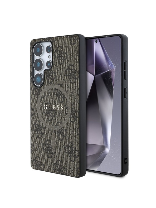 Guess Guess PU Leder 4G Colored Ring MagSafe Rückseite Hülle für Samsung Galaxy S25 Ultra Brown