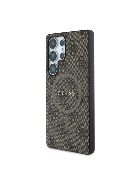 Guess Guess PU Leder 4G Colored Ring MagSafe Rückseite Hülle für Samsung Galaxy S25 Ultra Brown