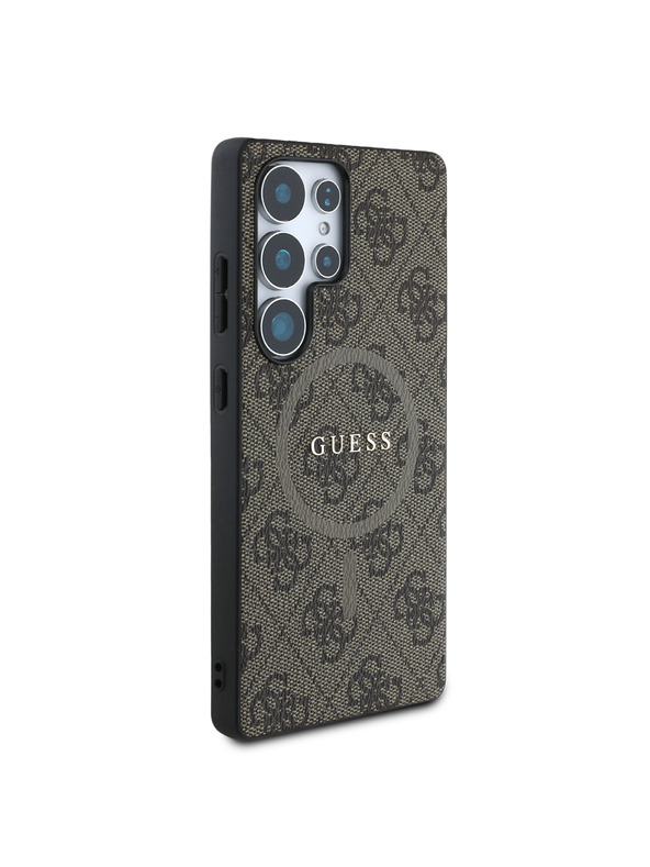 Guess Guess PU Leder 4G Colored Ring MagSafe Rückseite Hülle für Samsung Galaxy S25 Ultra Brown