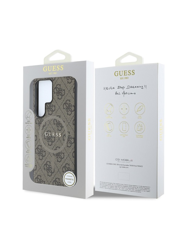 Guess Guess PU Leder 4G Colored Ring MagSafe Rückseite Hülle für Samsung Galaxy S25 Ultra Brown