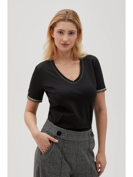 Moodo Schwarzes Basic-T-Shirt mit V-Ausschnitt