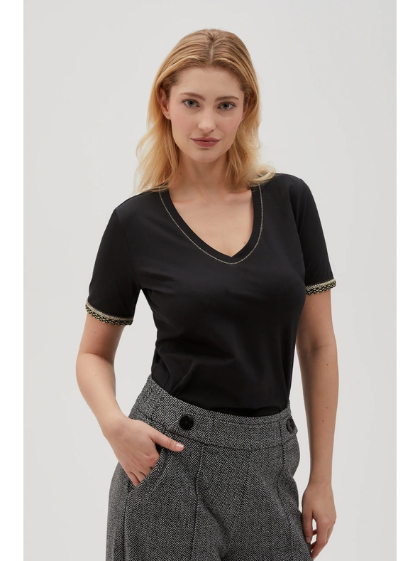 Moodo Schwarzes Basic-T-Shirt mit V-Ausschnitt