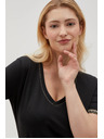 Moodo Schwarzes Basic-T-Shirt mit V-Ausschnitt