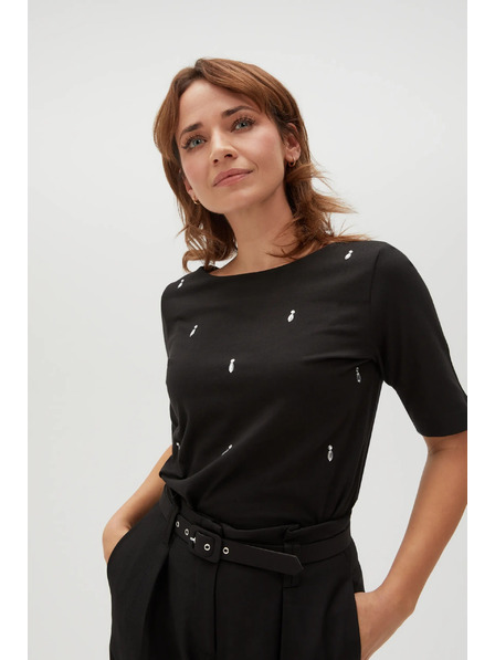 Moodo Schwarzes gemustertes T-Shirt
