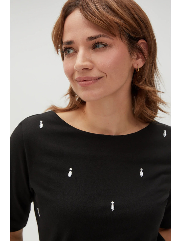 Moodo Schwarzes gemustertes T-Shirt