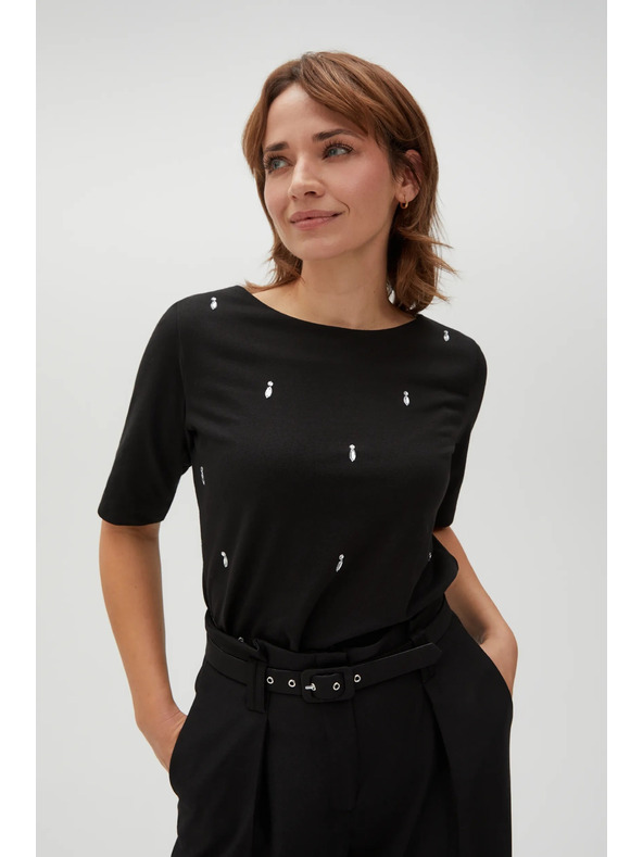 Moodo Schwarzes gemustertes T-Shirt