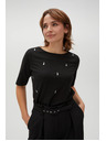 Moodo Schwarzes gemustertes T-Shirt