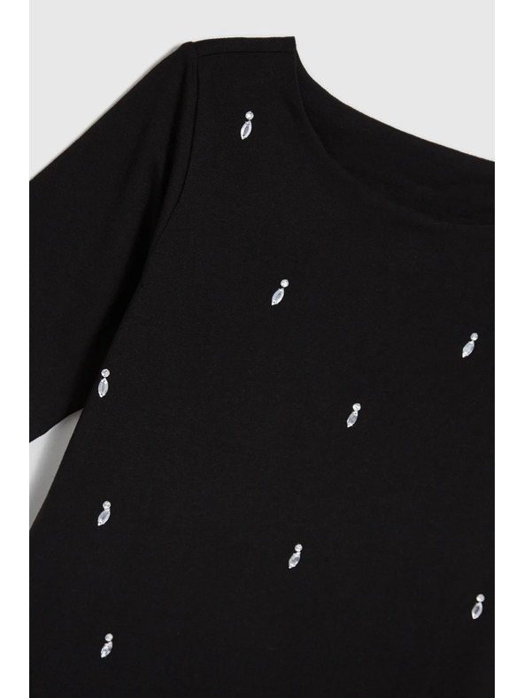 Moodo Schwarzes gemustertes T-Shirt