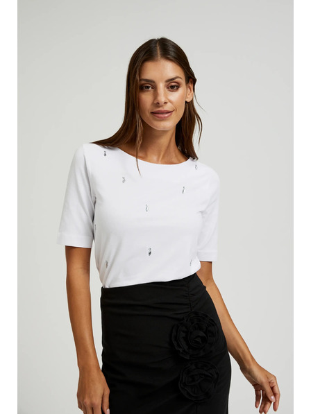 Moodo Weißes Basic-T-Shirt mit 3/4-Ärmeln