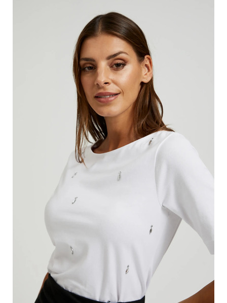 Moodo Weißes Basic-T-Shirt mit 3/4-Ärmeln