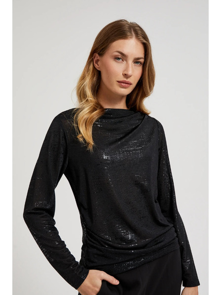 Moodo Schwarze Bluse mit gerafftem Ausschnitt und langen Ärmeln
