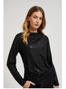 Moodo Schwarze Bluse mit gerafftem Ausschnitt und langen Ärmeln