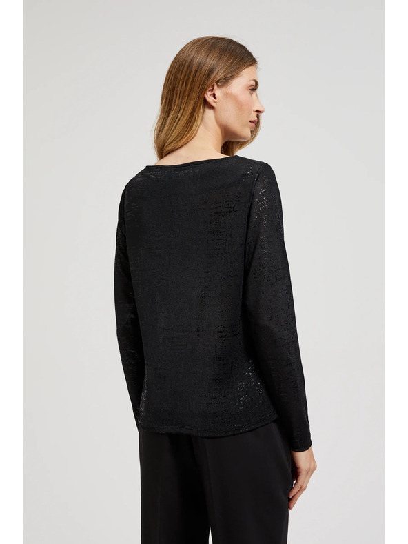 Moodo Schwarze Bluse mit gerafftem Ausschnitt und langen Ärmeln