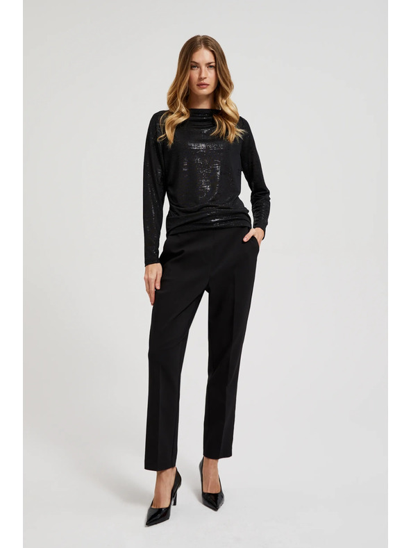 Moodo Schwarze Bluse mit gerafftem Ausschnitt und langen Ärmeln