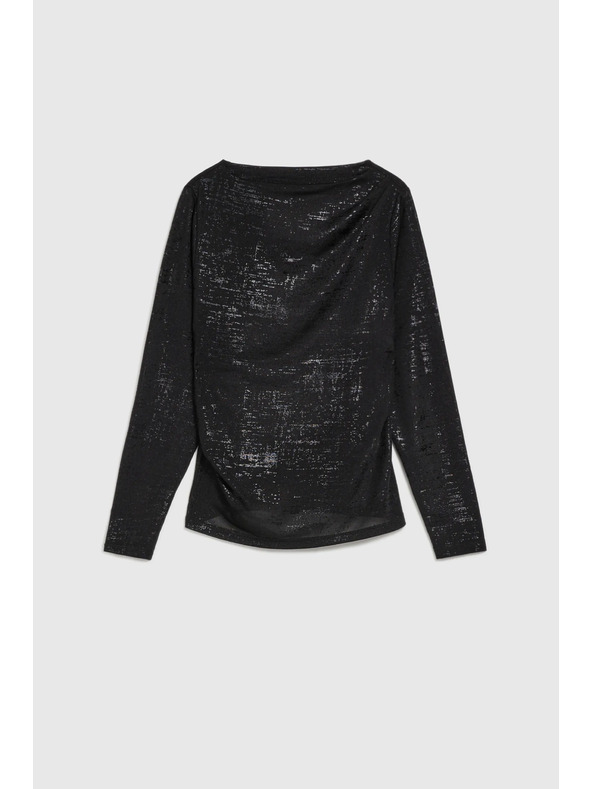 Moodo Schwarze Bluse mit gerafftem Ausschnitt und langen Ärmeln