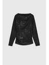 Moodo Schwarze Bluse mit gerafftem Ausschnitt und langen Ärmeln