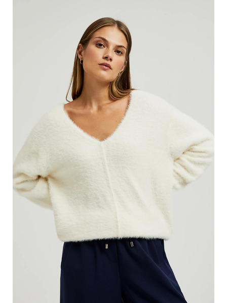 Moodo Weißer Pullover mit V-Ausschnitt