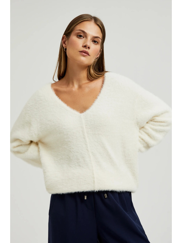Moodo Weißer Pullover mit V-Ausschnitt