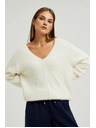 Moodo Weißer Pullover mit V-Ausschnitt