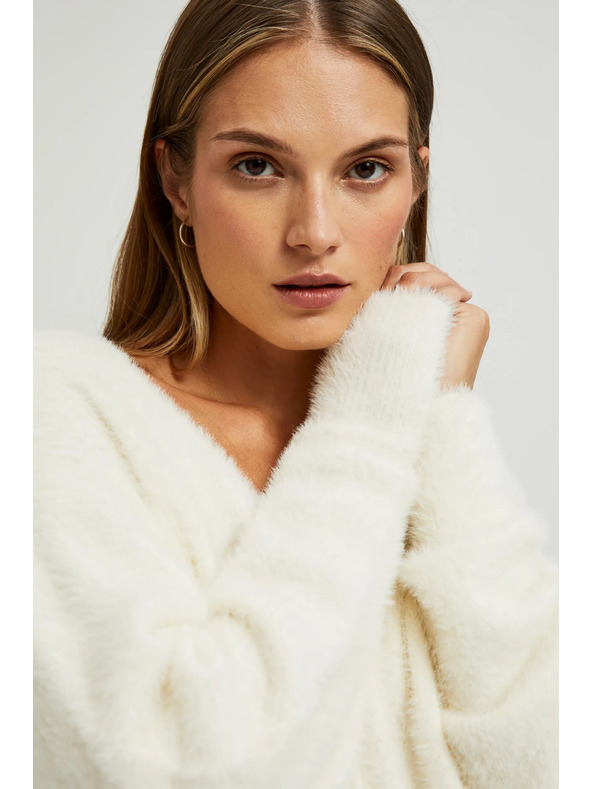 Moodo Weißer Pullover mit V-Ausschnitt