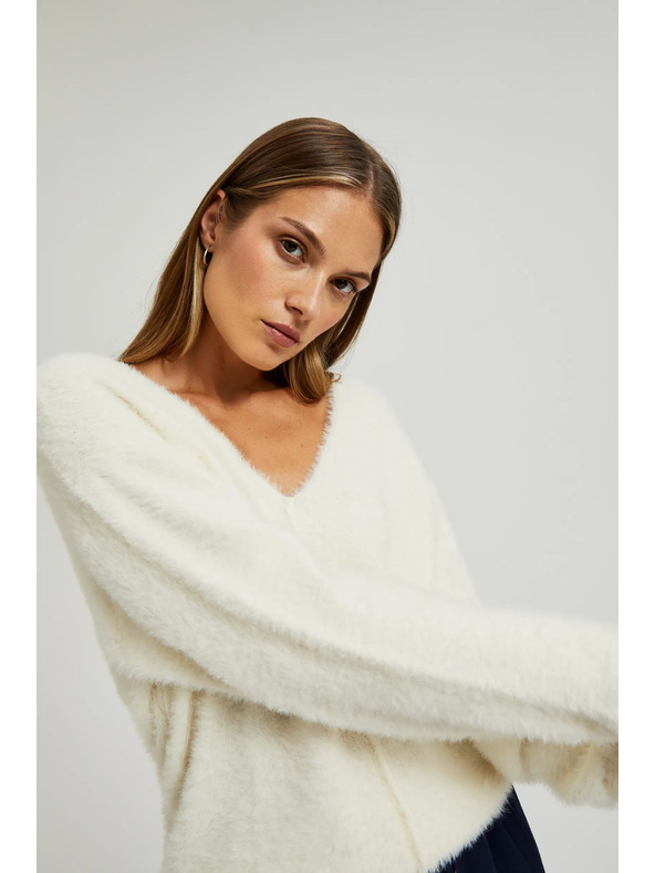 Moodo Weißer Pullover mit V-Ausschnitt