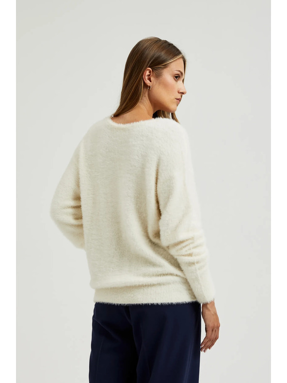 Moodo Weißer Pullover mit V-Ausschnitt