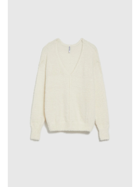 Moodo Weißer Pullover mit V-Ausschnitt