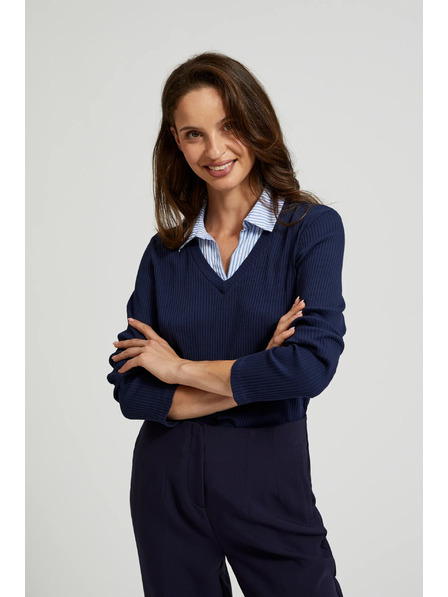 Moodo Dunkelblauer Pullover mit Hemdkragen