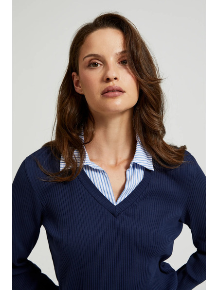Moodo Dunkelblauer Pullover mit Hemdkragen