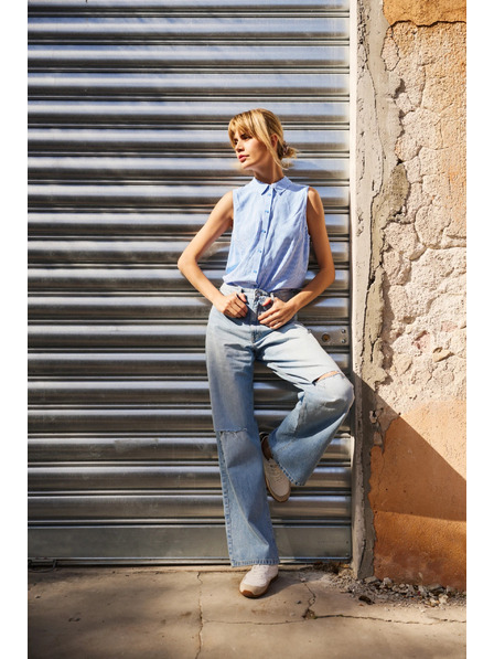 Moodo Blaue zerrissene Damenjeans Moodo