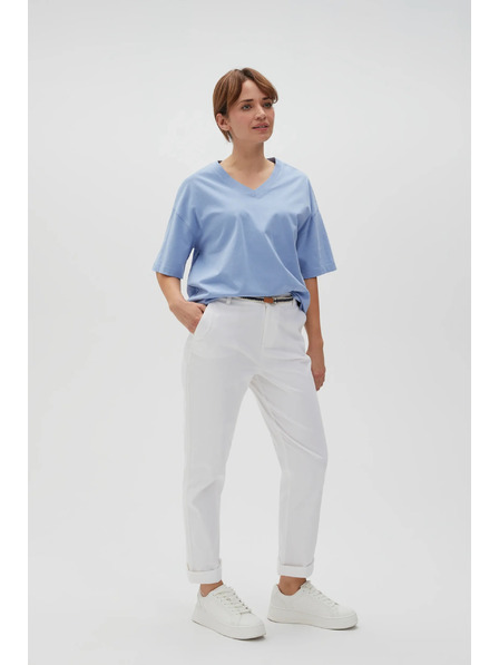 Moodo Weiße Damenhose mit Gürtel Moodo