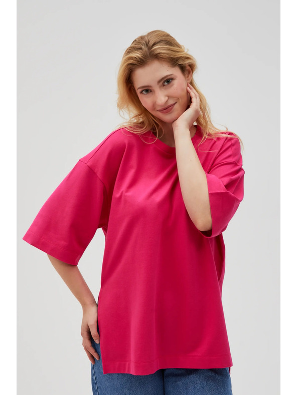 Moodo Fuchsiafarbenes Damen-Sweatshirt mit Schlitzen Moodo