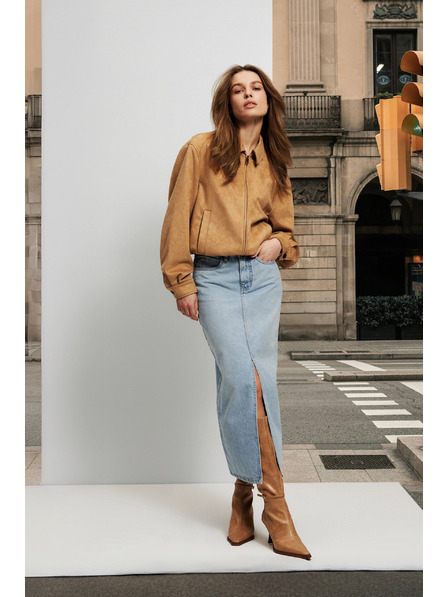 Moodo Langer Jeans-Rock mit Schlitz Moodo