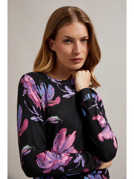 Moodo Lila-schwarzer Blumenpullover