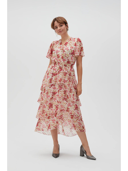 Moodo Weiß-rotes Blumen-Damenkleid Moodo
