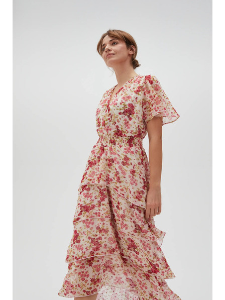 Moodo Weiß-rotes Blumen-Damenkleid Moodo