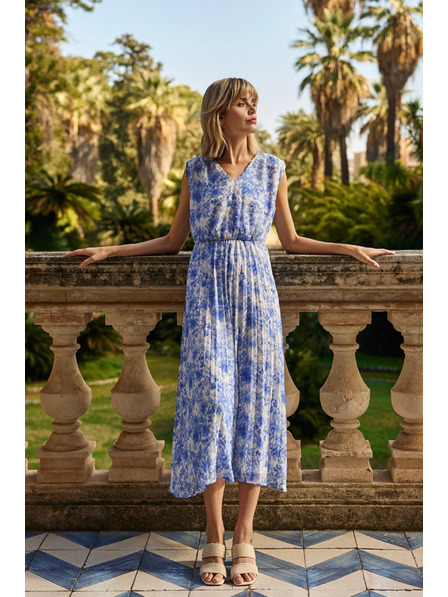 Moodo Gemustertes blaues Damenkleid Moodo
